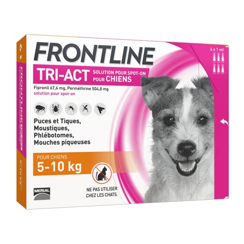 Frontline Tri-Act S Triple Action pour Chien de 5 à 10Kg - 6x1ml